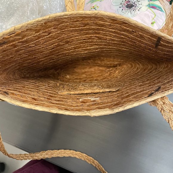 Vintage woven straw shoulder tote bag - Picture 5 of 10